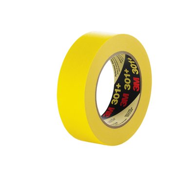 24 mm 3M 301+ Performance Yellow Masking Tape with Rubber Adhesive, yellow, 24 mm wide x  60 YD roll, 36 rolls per CASE
