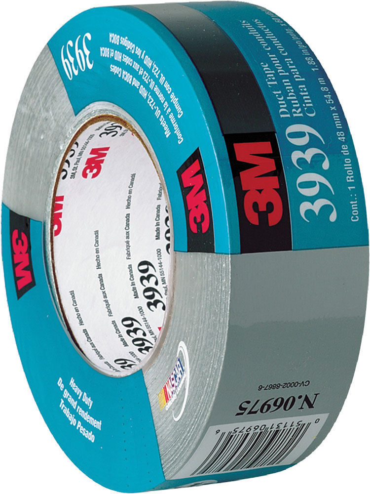 24 mm 3M 3939 General Purpose Duct Tape with Rubber Adhesive, silver, 24 mm wide x  60 YD roll, 36 rolls per CASE