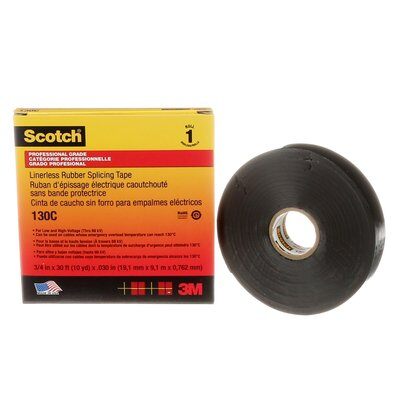 1" 3M Scotch® Professional Grade Linerless Rubber Splicing Tape, 130°C, black, 1 in x 10 yds, 8 rolls per box