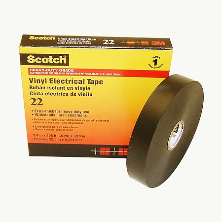 1/2" 3M Scotch 22 Heavy Duty Vinyl Electrical Tape with Non-Thermosetting Rubber Adhesive, black, 1/2" wide x  36 YD roll
