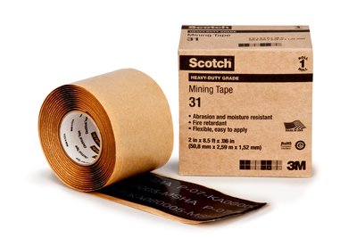 2" 3M Scotch 31 Heavy Duty Mining Tape with Flame Retardant Adhesive, black, 2" wide x  8.5 FT roll