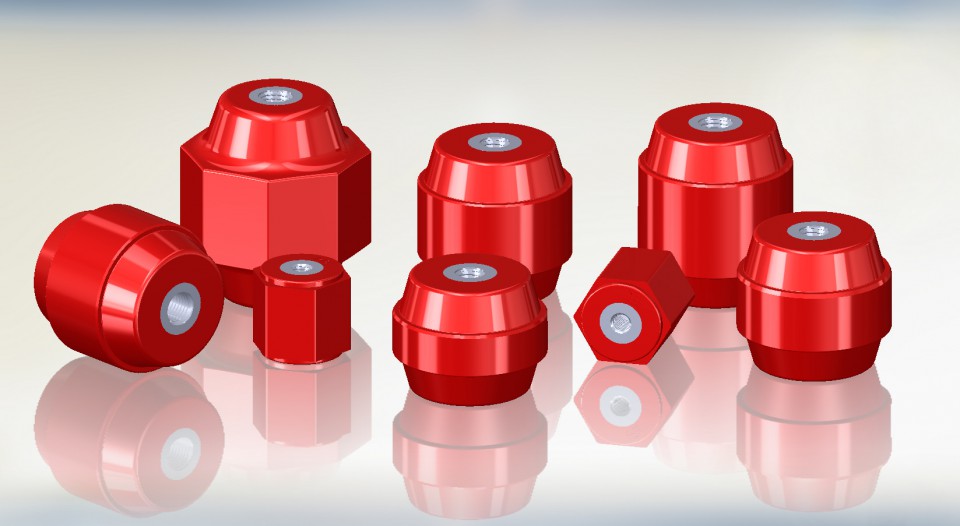 1461-1A Mar-Bal (Glastic) Series 1461 Apparatus Standoff Insulator, 2.5kV, Round Shape, 3/8-16 x 9/16, 2-1/8" height x 2-1/2" diameter, Aluminum Insert, Red, EACH