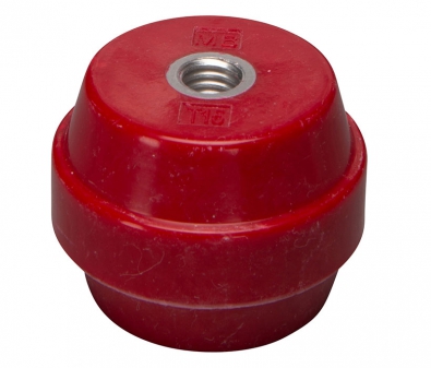 R2137-S4/M10 Mar-Bal Panel & Switchboard Standoff Insulator, 600V, Round Shape, M10 x 1.50 x 9.5, 1-3/8" height x 1-3/4" diameter, Steel Insert, Red, EACH