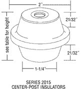 2015-4D Mar-Bal (Glastic) Series 2015 Center-Post Standoff Insulator, 2.7kV, Round Shape, 1/2-13 x 5/8, 2-1/4" height x 2" diameter, Aluminum Insert, Red, EACH
